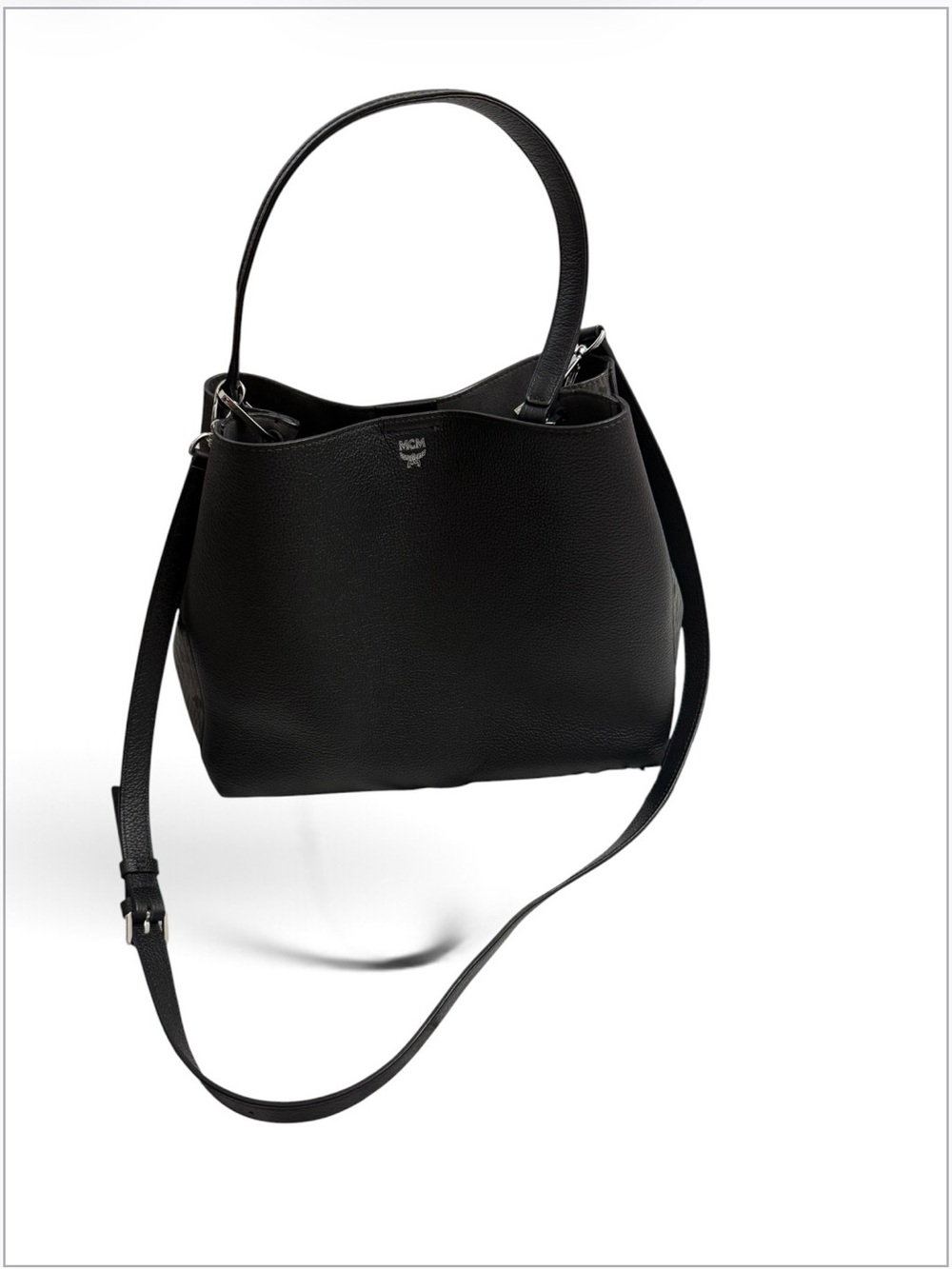 MCM Black Pebbled Leather Shoulder Bag with Detachable Strap